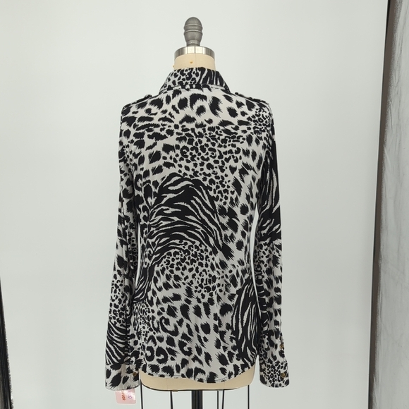 01400 BCBGMaxazria Zebra Print Knit Shirt Black White S animal Business casual - Picture 2 of 8